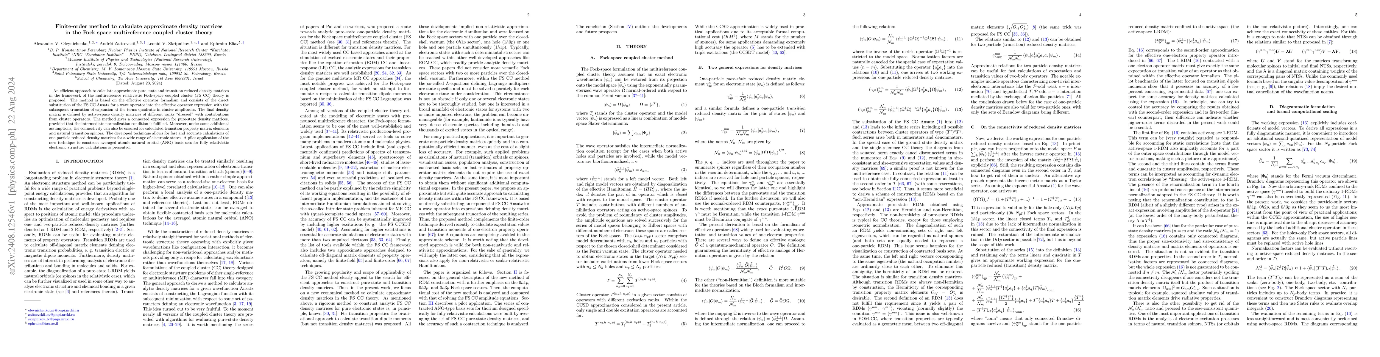 Thumbnail for Finite-order method to calculate approximate density matrices in the
  Fock-space multireference coupled cluster theory