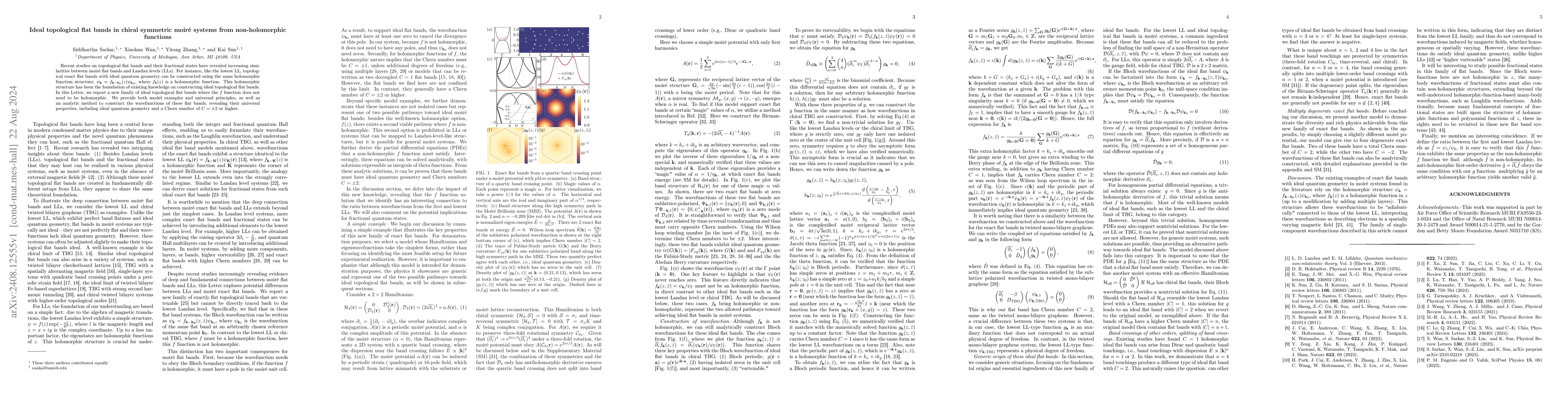 Thumbnail for Ideal topological flat bands in chiral symmetric moiré systems from
  non-holomorphic functions