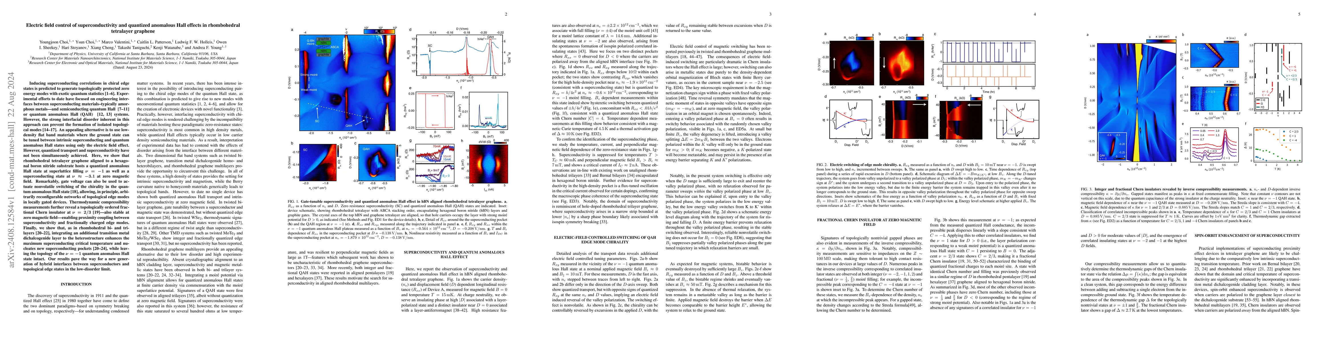 Thumbnail for Electric field control of superconductivity and quantized anomalous Hall
  effects in rhombohedral tetralayer graphene
