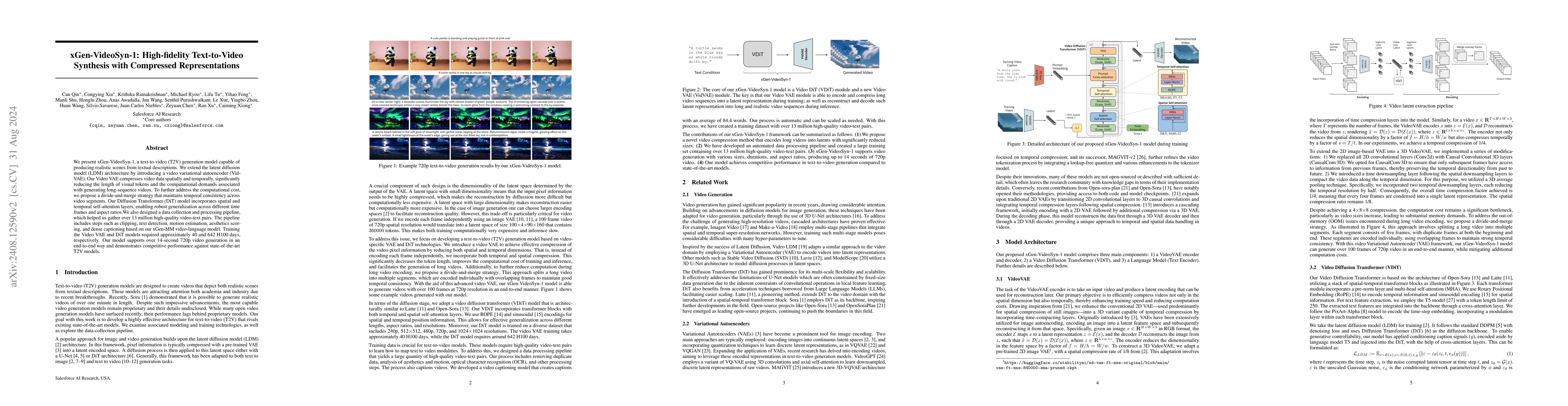 Thumbnail for xGen-VideoSyn-1: High-fidelity Text-to-Video Synthesis with Compressed
  Representations
