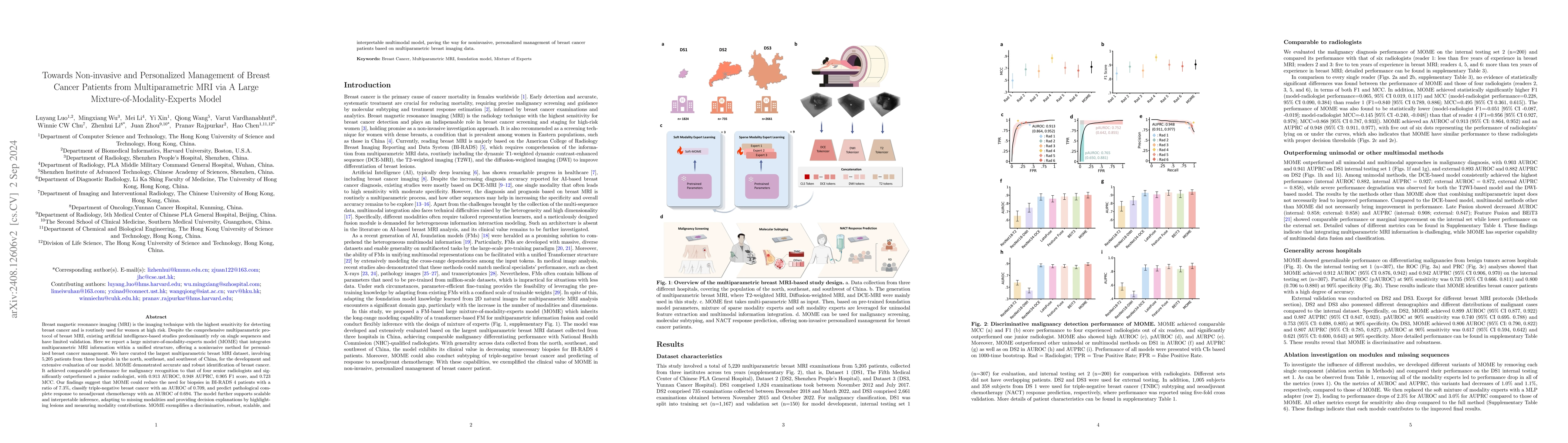 Thumbnail for Towards Non-invasive and Personalized Management of Breast Cancer
  Patients from Multiparametric MRI via A Large Mixture-of-Modality-Experts
  Model