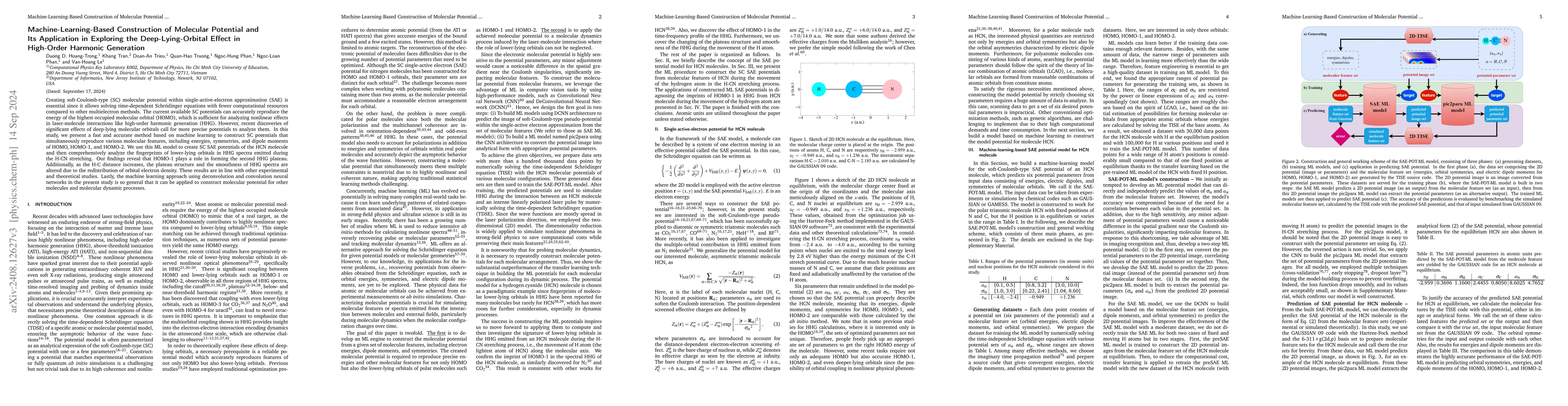 Thumbnail for Machine-Learning-Based Construction of Molecular Potential and Its
  Application in Exploring the Deep-Lying-Orbital Effect in High-Order Harmonic
  Generation