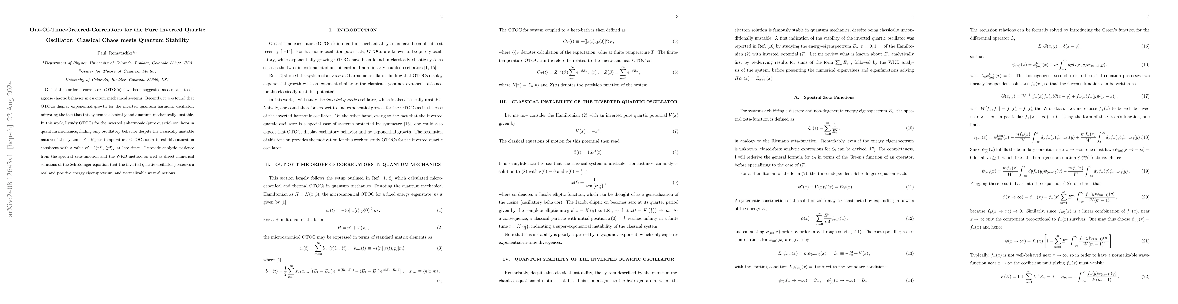 Thumbnail for Out-Of-Time-Ordered-Correlators for the Pure Inverted Quartic
  Oscillator: Classical Chaos meets Quantum Stability