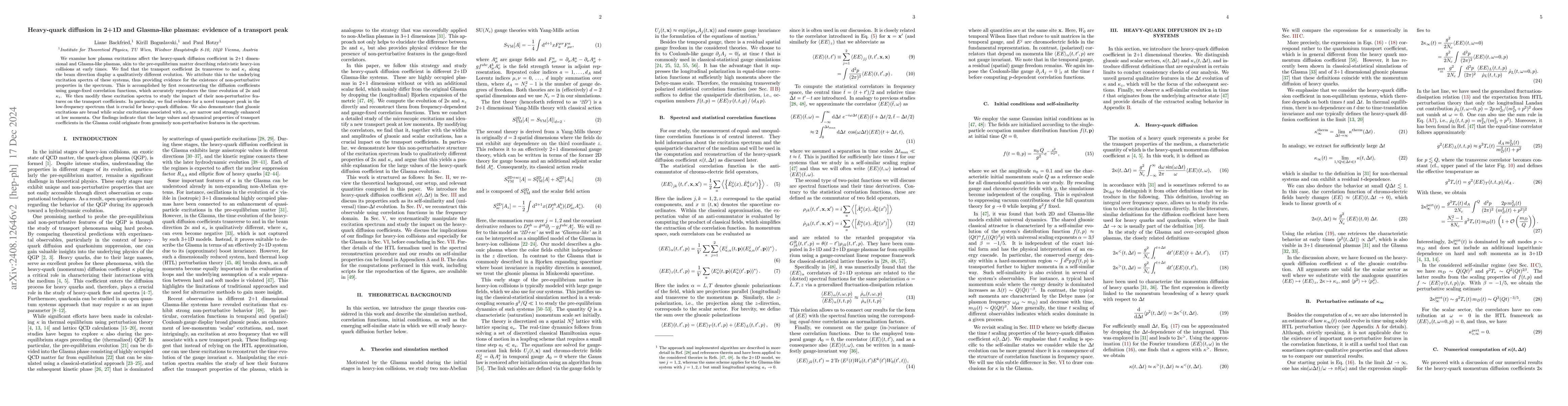 Thumbnail for Heavy-quark diffusion in 2+1D and Glasma-like plasmas: evidence of a
  transport peak