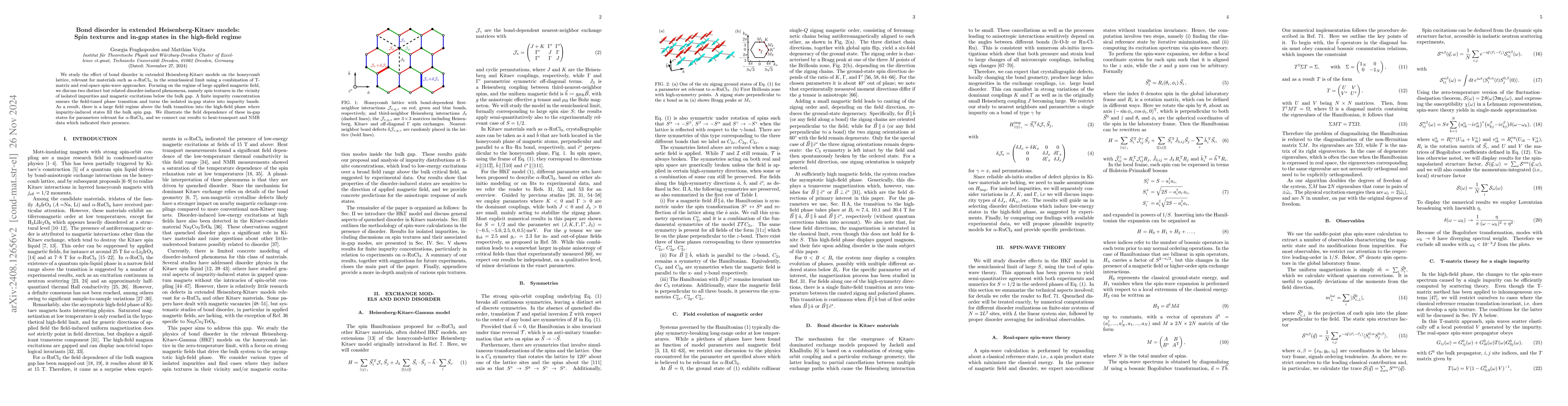 Thumbnail for Bond disorder in extended Heisenberg-Kitaev models: Spin textures and
  in-gap states in the high-field regime