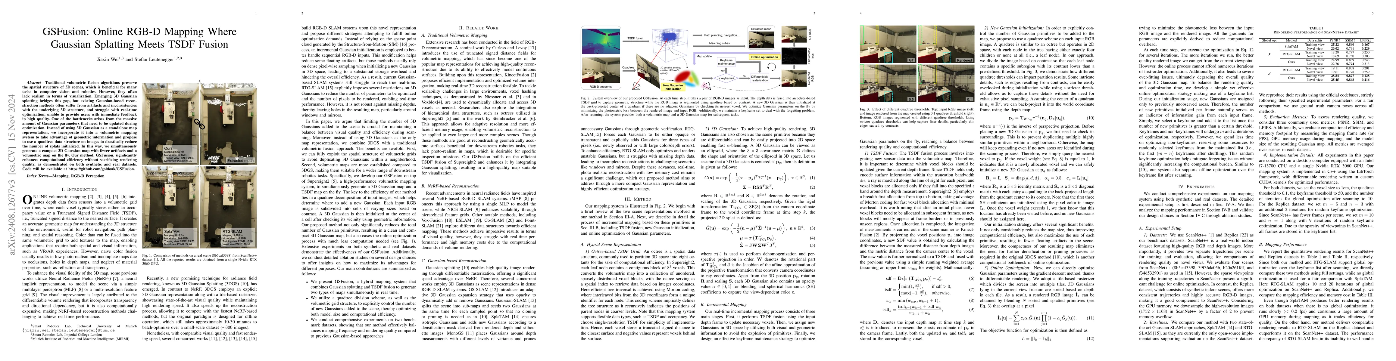 Thumbnail for GSFusion: Online RGB-D Mapping Where Gaussian Splatting Meets TSDF
  Fusion