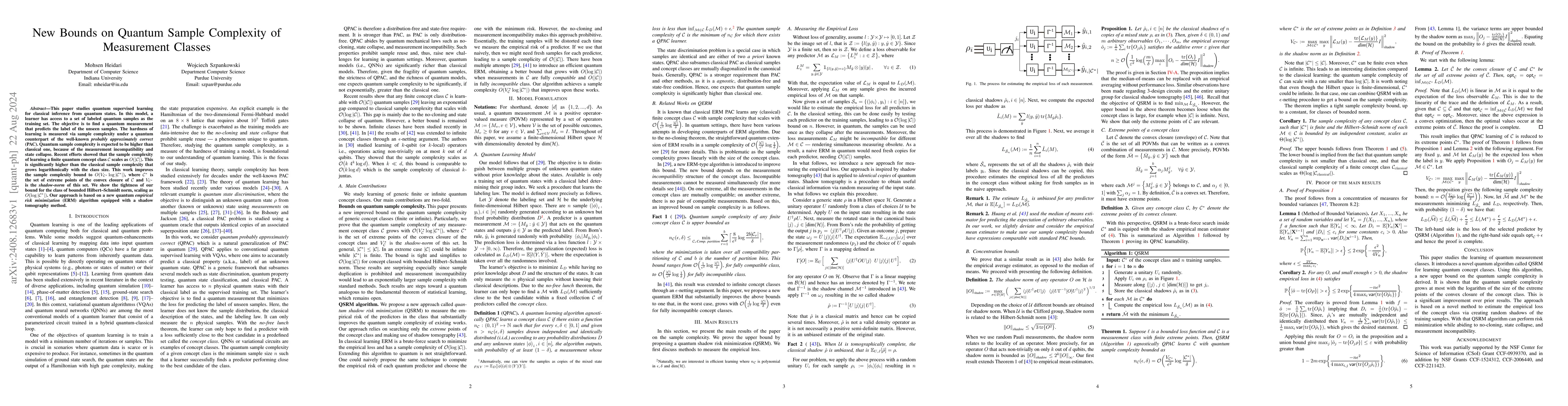 Thumbnail for New Bounds on Quantum Sample Complexity of Measurement Classes