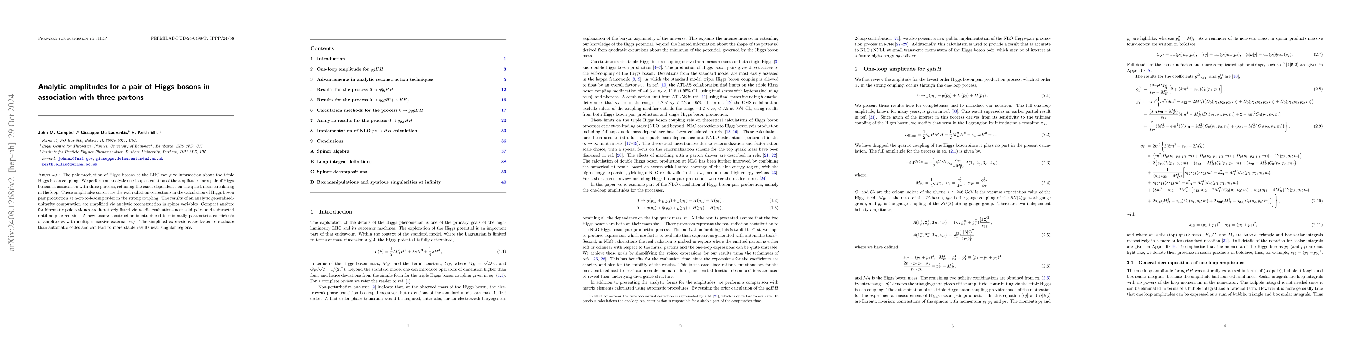 Thumbnail for Analytic amplitudes for a pair of Higgs bosons in association with three
  partons