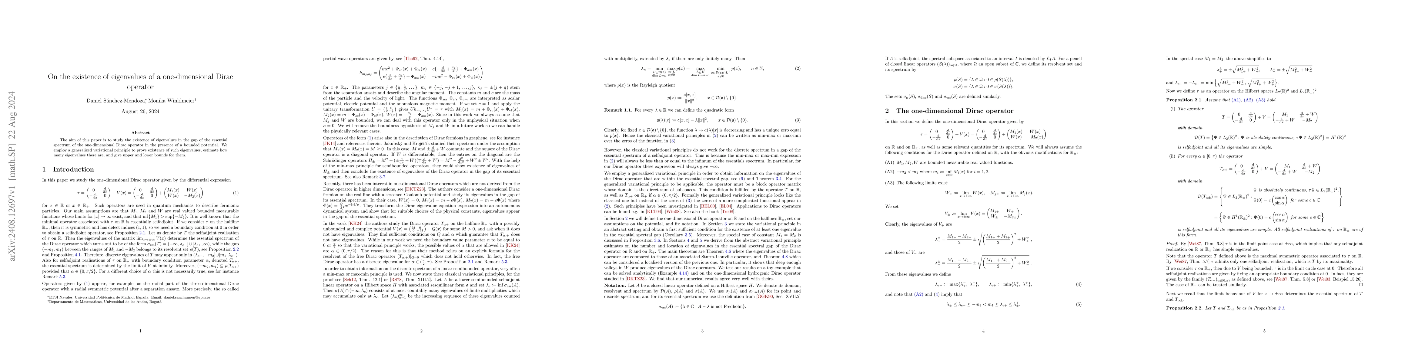Thumbnail for On the existence of eigenvalues of a one-dimensional Dirac operator