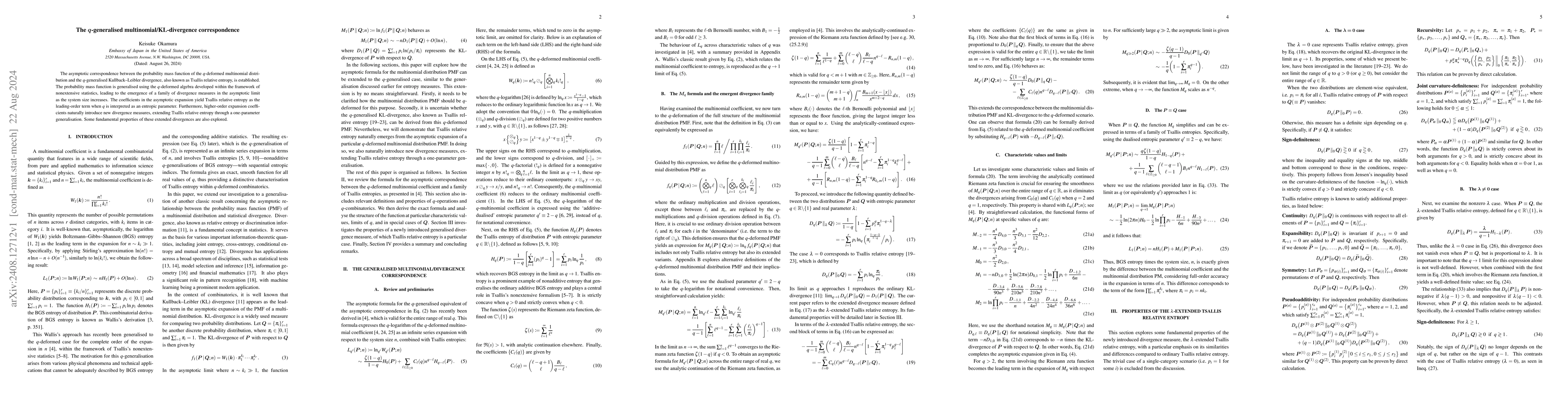 Thumbnail for The $q$-generalised multinomial/KL-divergence correspondence