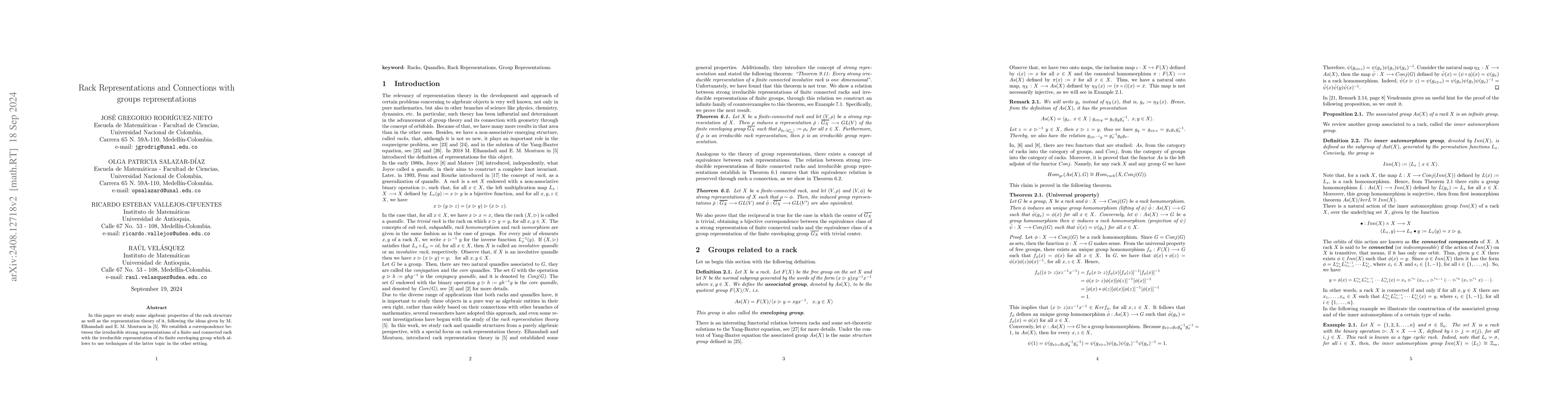Thumbnail for Rack Representations and Connections with groups representations