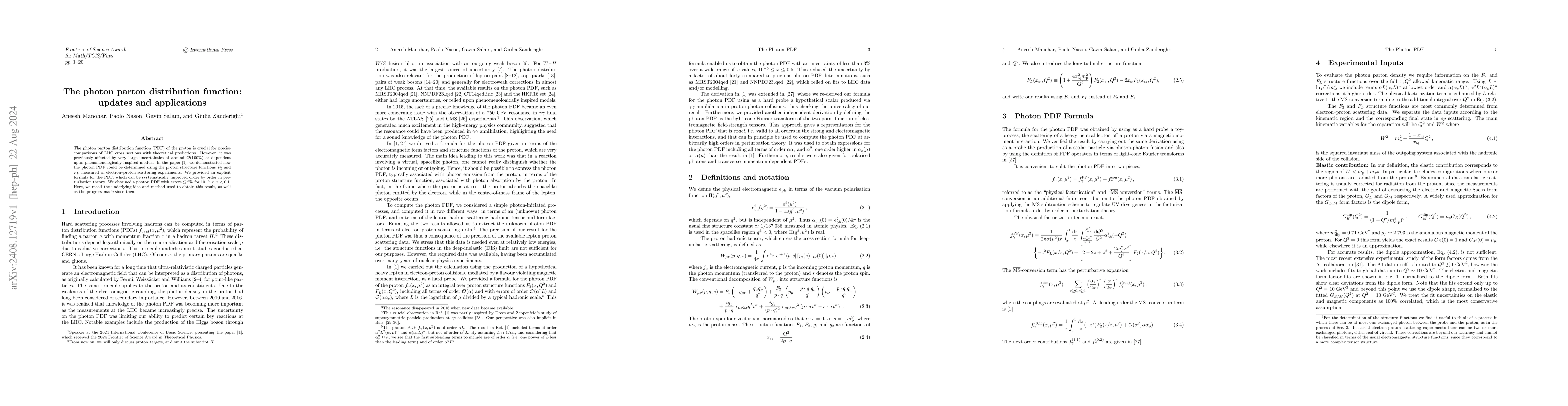 Thumbnail for The photon parton distribution function: updates and applications