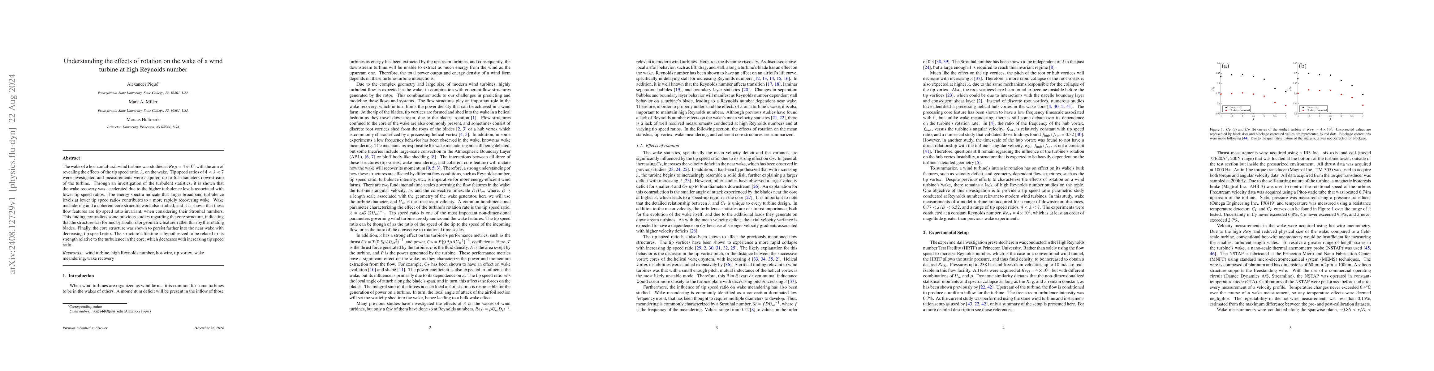 Thumbnail for Understanding the effects of rotation on the wake of a wind turbine at
  high Reynolds number