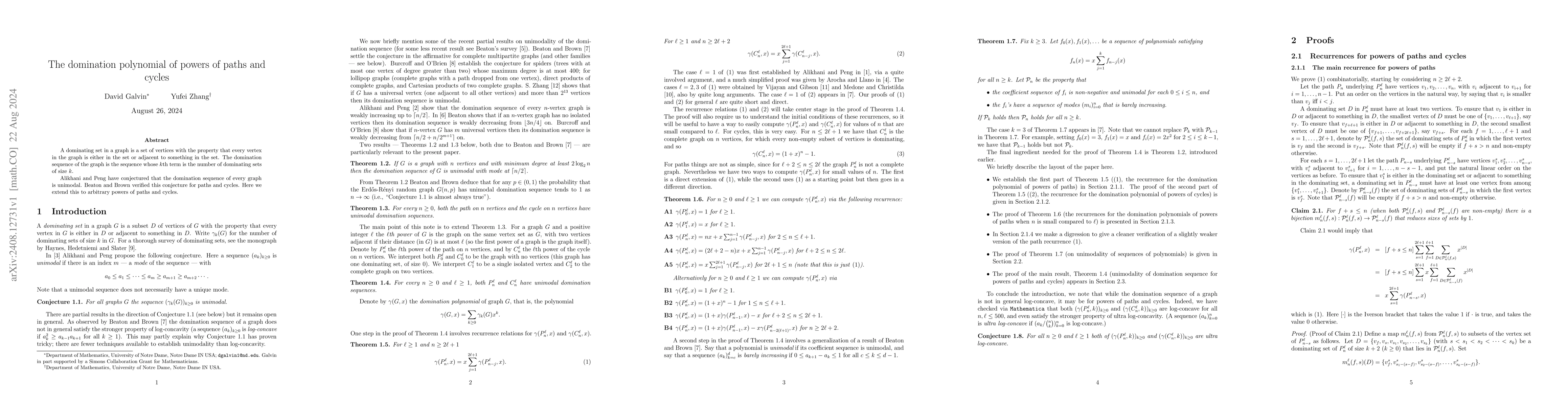 Thumbnail for The domination polynomial of powers of paths and cycles