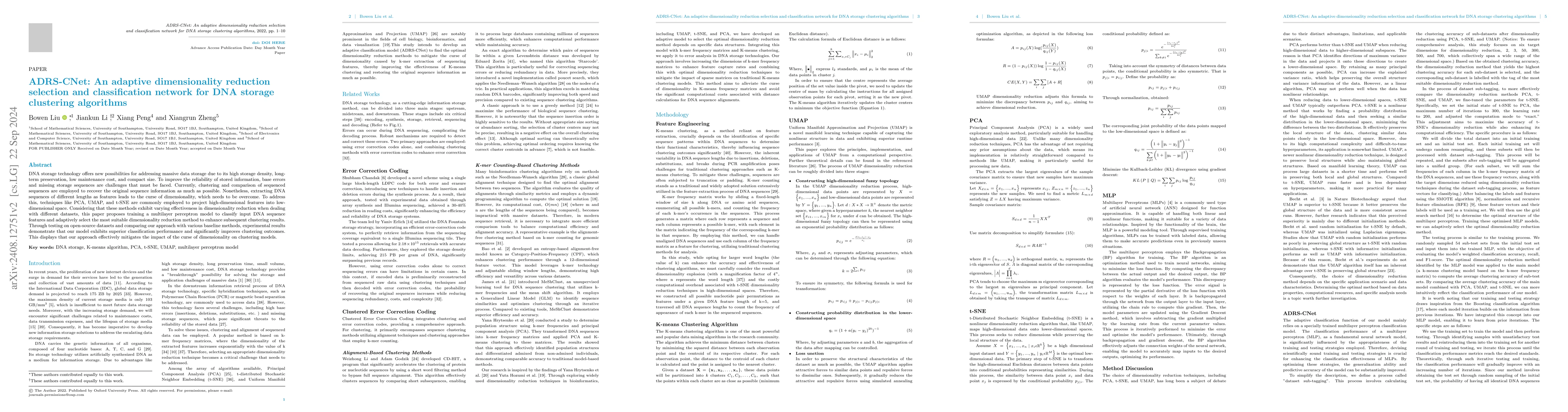 Thumbnail for ADRS-CNet: An adaptive models of dimensionality reduction methods for
  DNA storage clustering algorithms