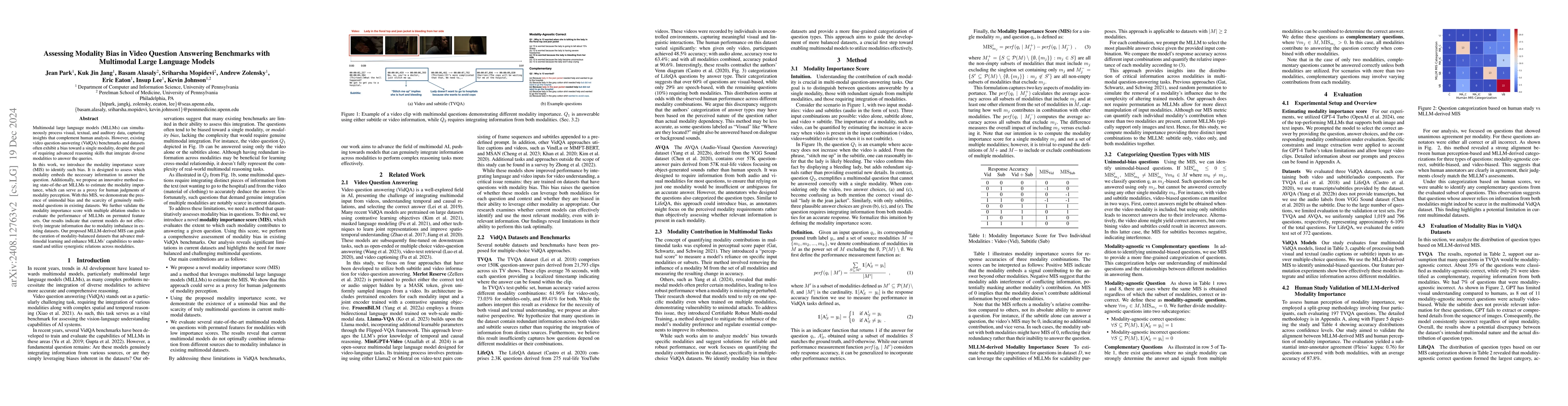Thumbnail for Assessing Modality Bias in Video Question Answering Benchmarks with
  Multimodal Large Language Models