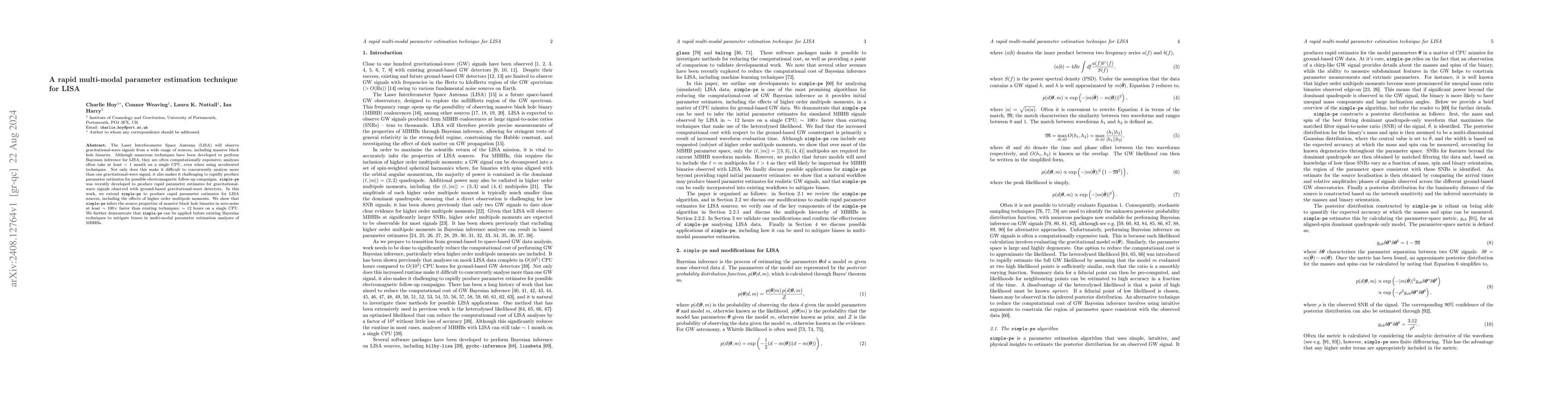 Thumbnail for A rapid multi-modal parameter estimation technique for LISA