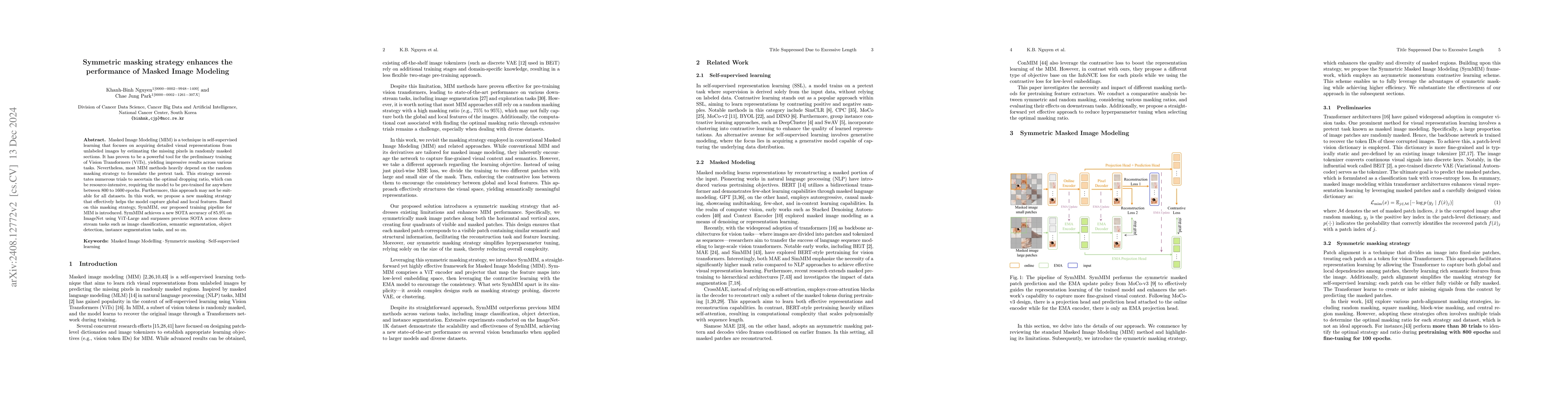 Thumbnail for Symmetric masking strategy enhances the performance of Masked Image
  Modeling