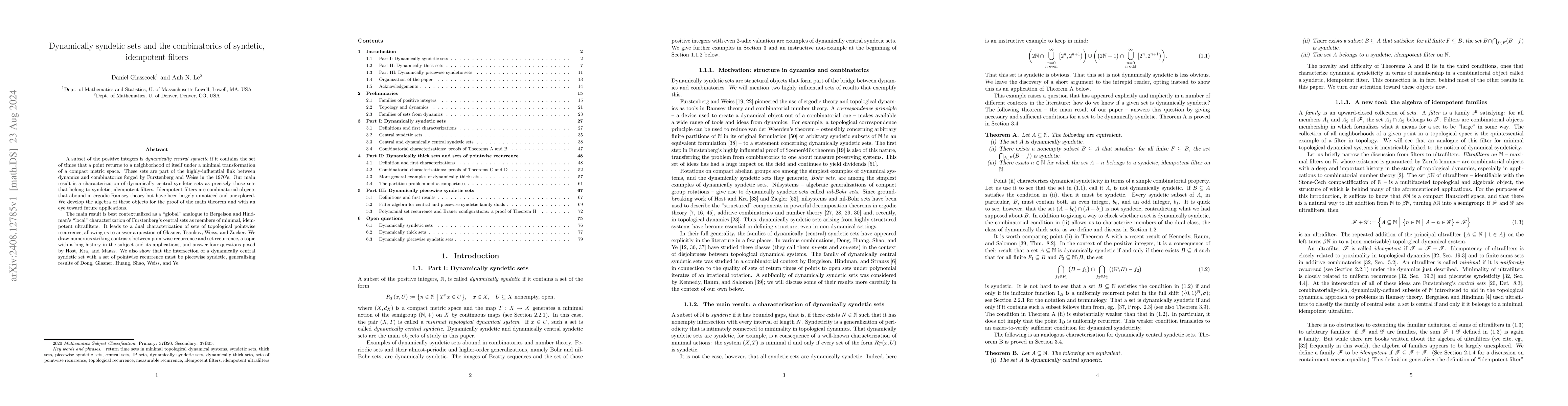 Thumbnail for Dynamically syndetic sets and the combinatorics of syndetic, idempotent
  filters