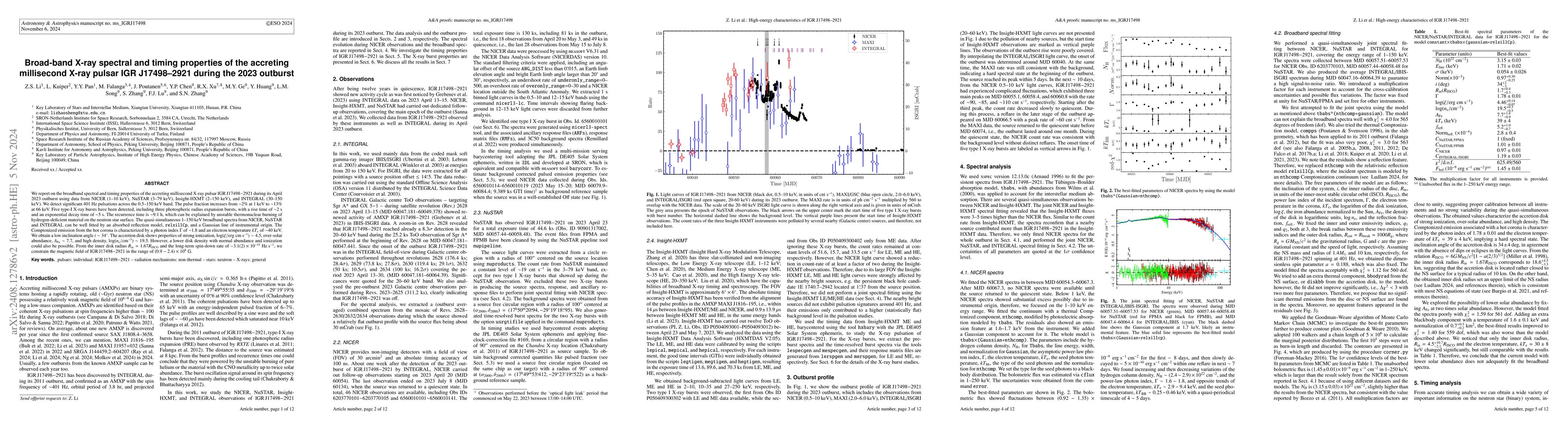 Thumbnail for Broad-band X-ray spectral and timing properties of the accreting
  millisecond X-ray pulsar IGR J17498$-$2921 during the 2023 outburst