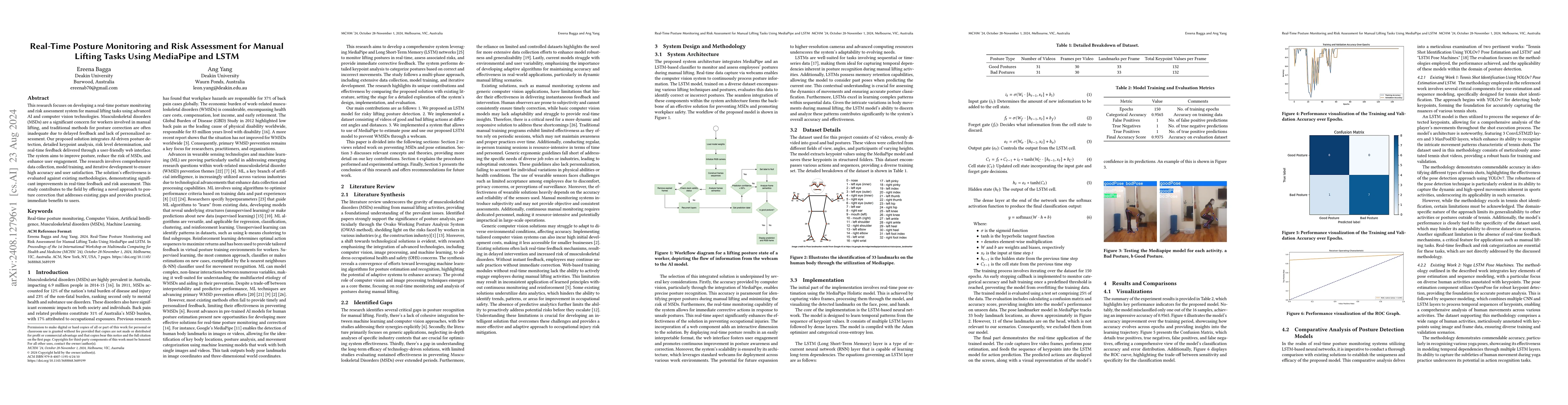 Thumbnail for Real-Time Posture Monitoring and Risk Assessment for Manual Lifting
  Tasks Using MediaPipe and LSTM