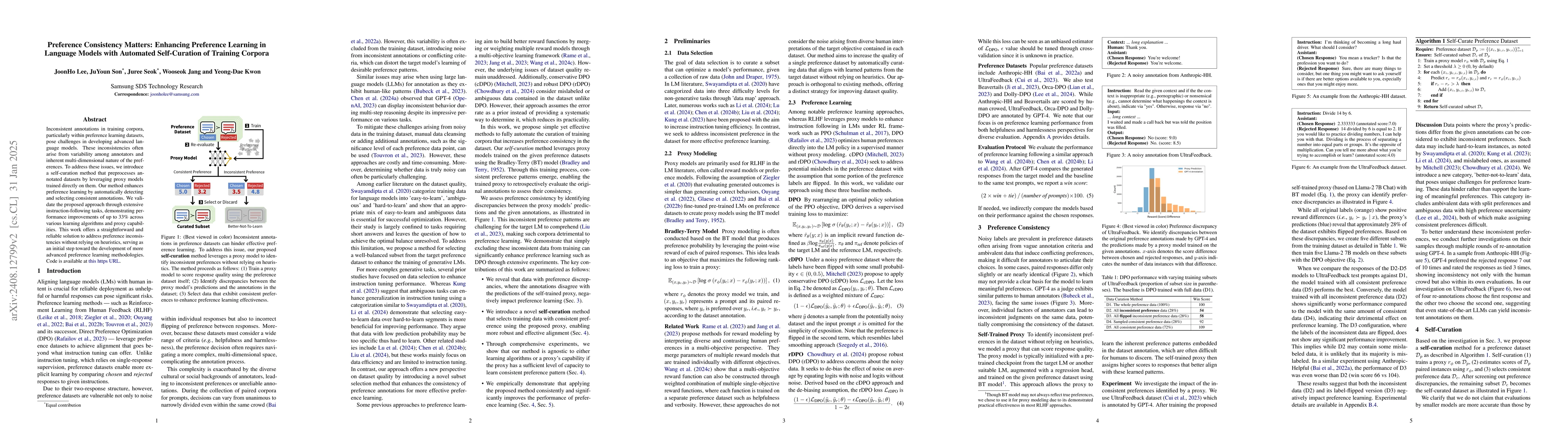 Thumbnail for Less for More: Enhancing Preference Learning in Generative Language
  Models with Automated Self-Curation of Training Corpora