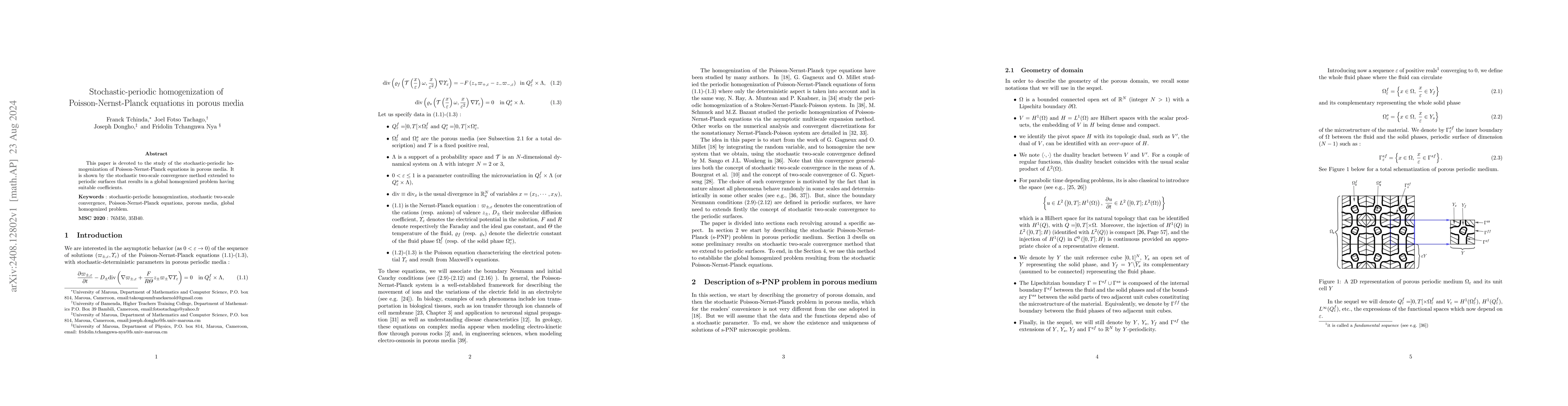 Thumbnail for Stochastic-periodic homogenization of Poisson-Nernst-Planck equations in
  porous media