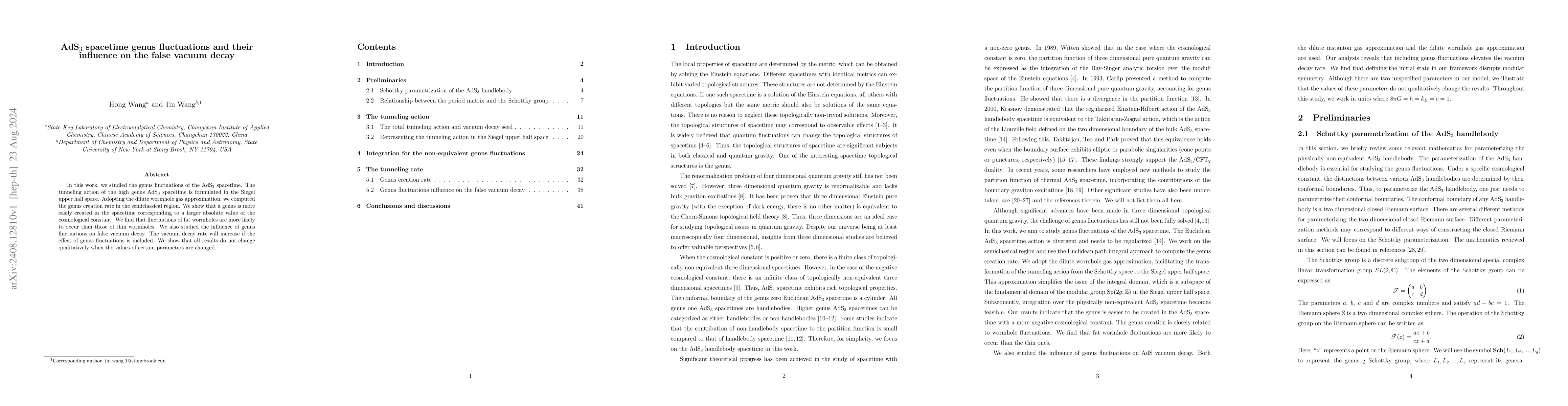 Thumbnail for AdS$_{3}$ spacetime genus fluctuations and their influence on the false
  vacuum decay