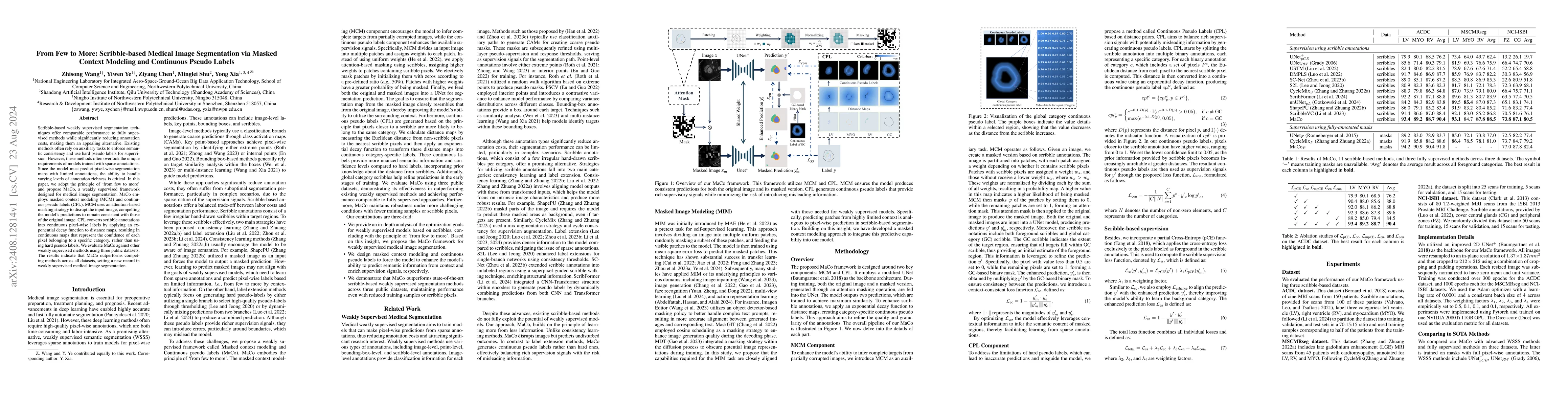 Thumbnail for From Few to More: Scribble-based Medical Image Segmentation via Masked
  Context Modeling and Continuous Pseudo Labels