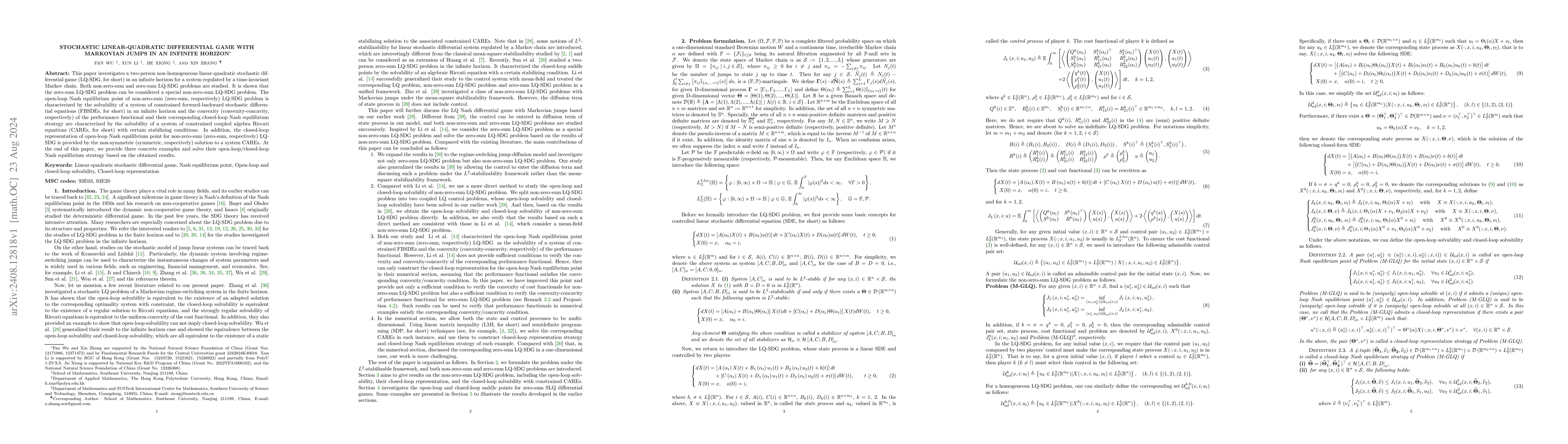 Thumbnail for Stochastic linear-quadratic differential game with Markovian jumps in an
  infinite horizon