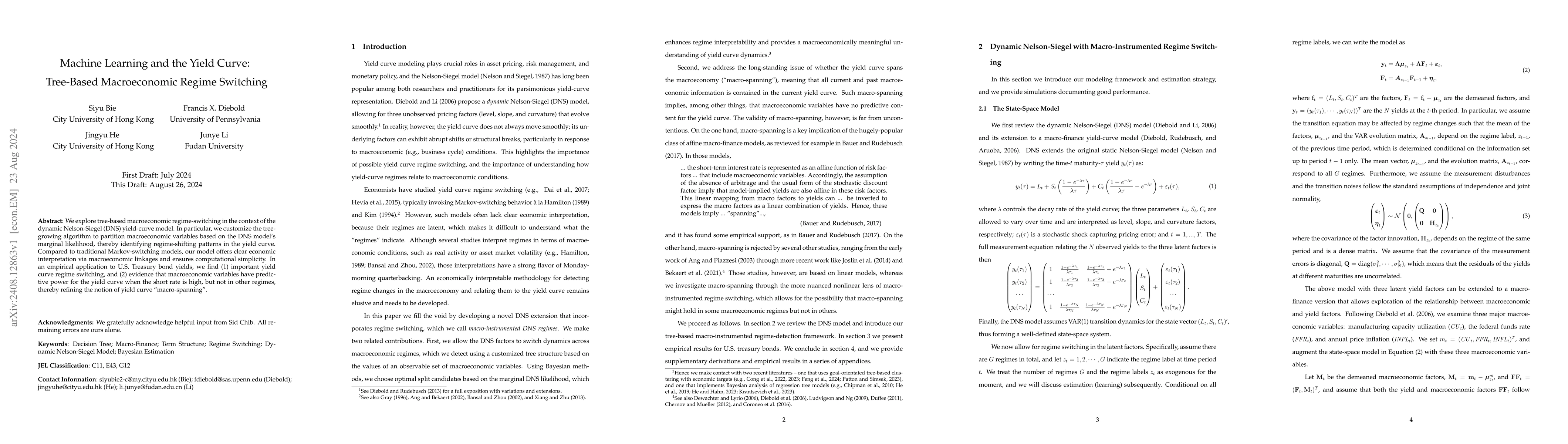 Thumbnail for Machine Learning and the Yield Curve: Tree-Based Macroeconomic Regime
  Switching