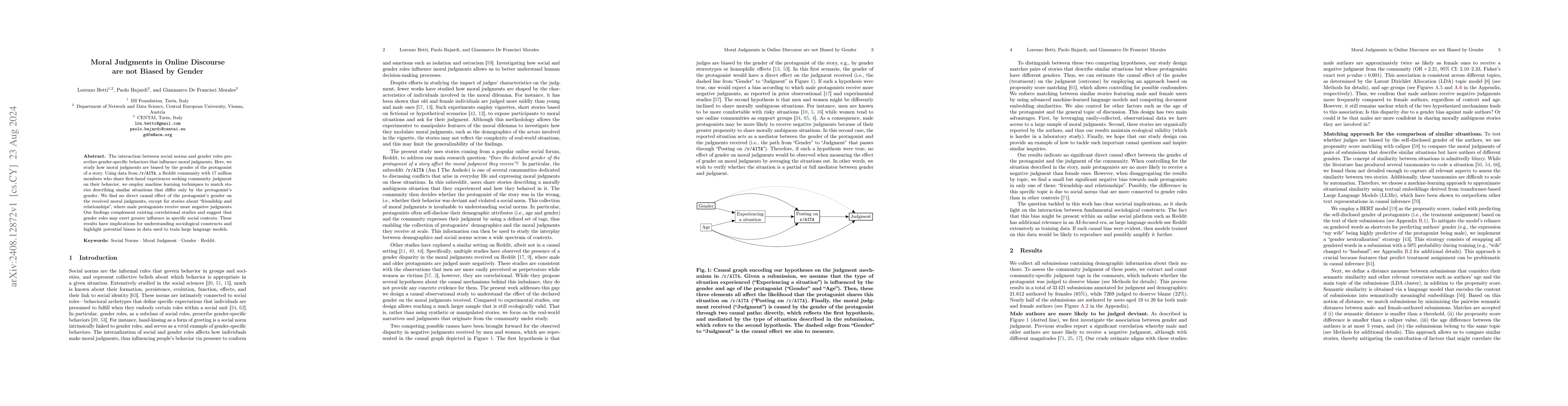 Thumbnail for Moral Judgments in Online Discourse are not Biased by Gender