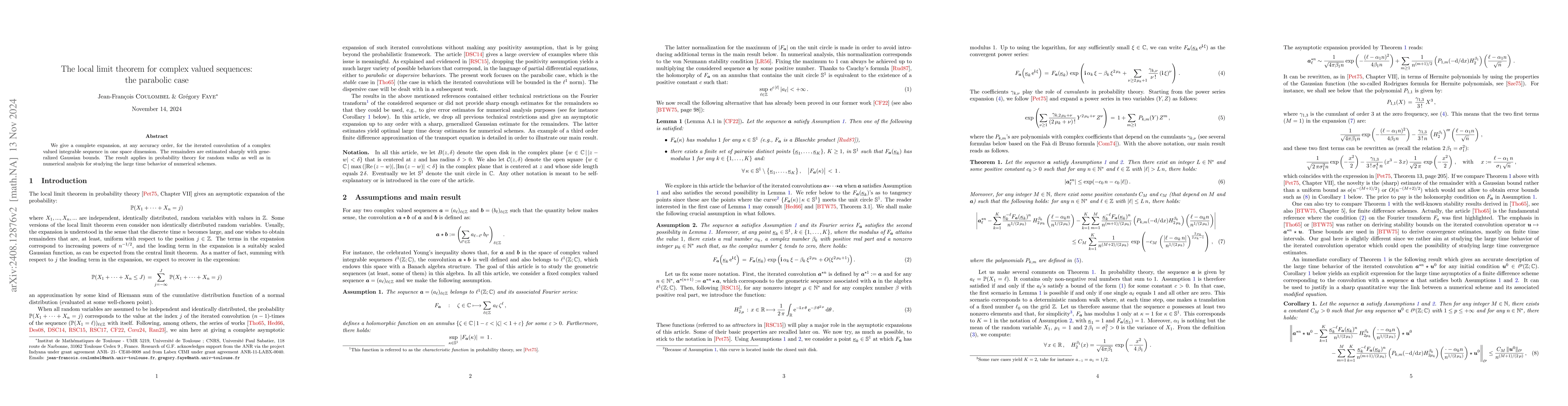 Thumbnail for The local limit theorem for complex valued sequences: the parabolic case