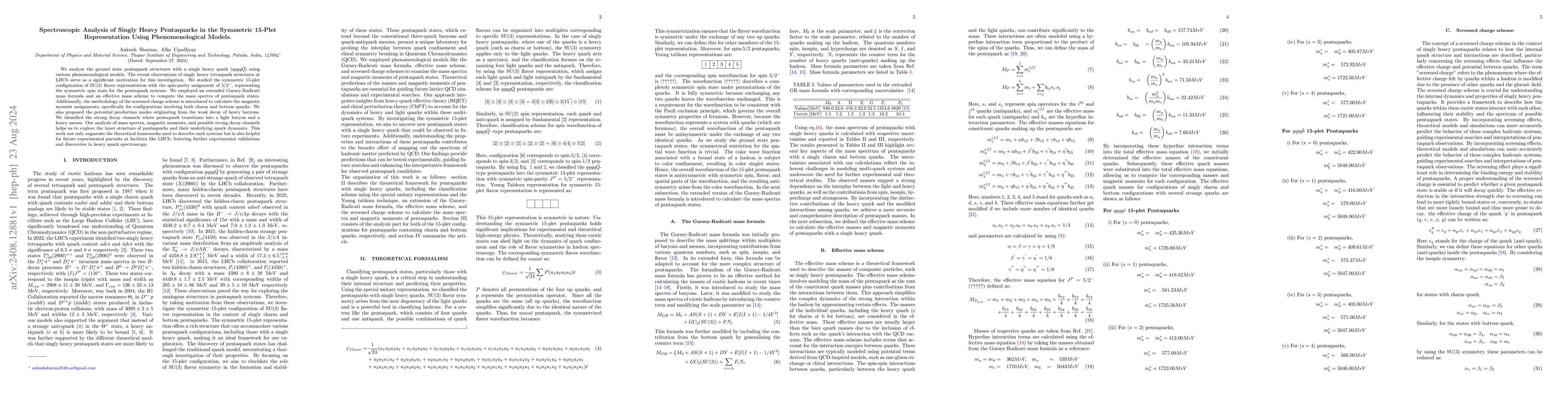 Thumbnail for Spectroscopic Analysis of Singly Heavy Pentaquarks in the Symmetric
  15-Plet Representation Using Phenomenological Models