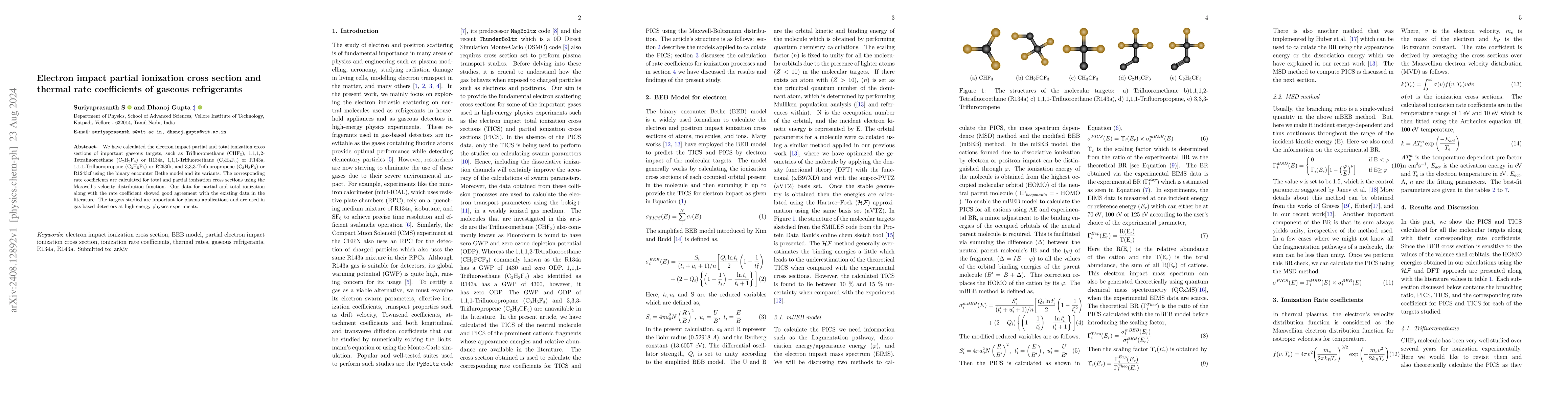 Thumbnail for Electron impact partial ionization cross section and thermal rate
  coefficients of gaseous refrigerants