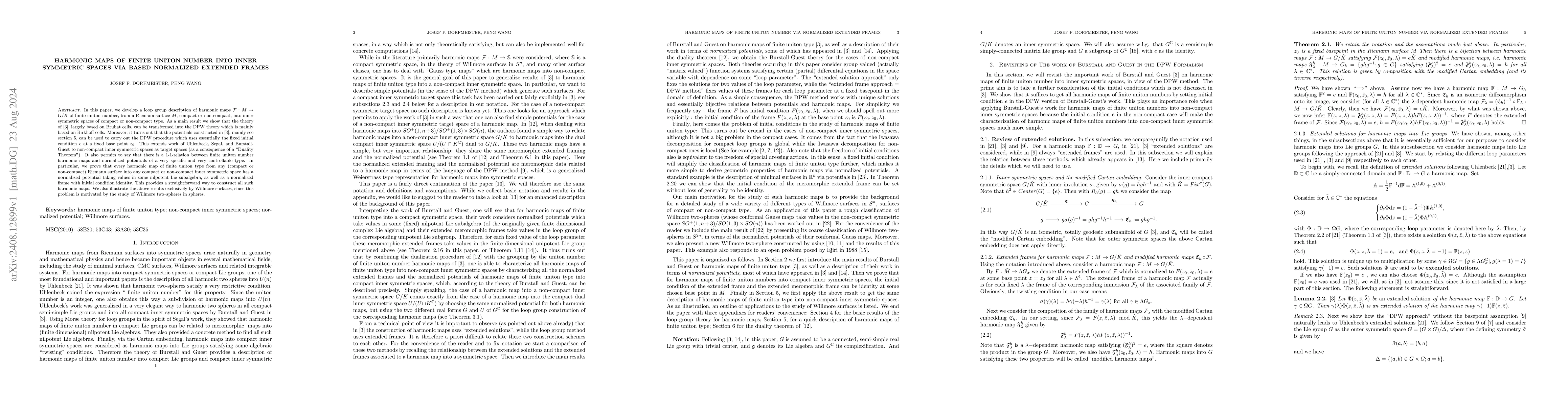 Thumbnail for Harmonic maps of finite uniton number into inner symmetric spaces via
  based normalized extended frames