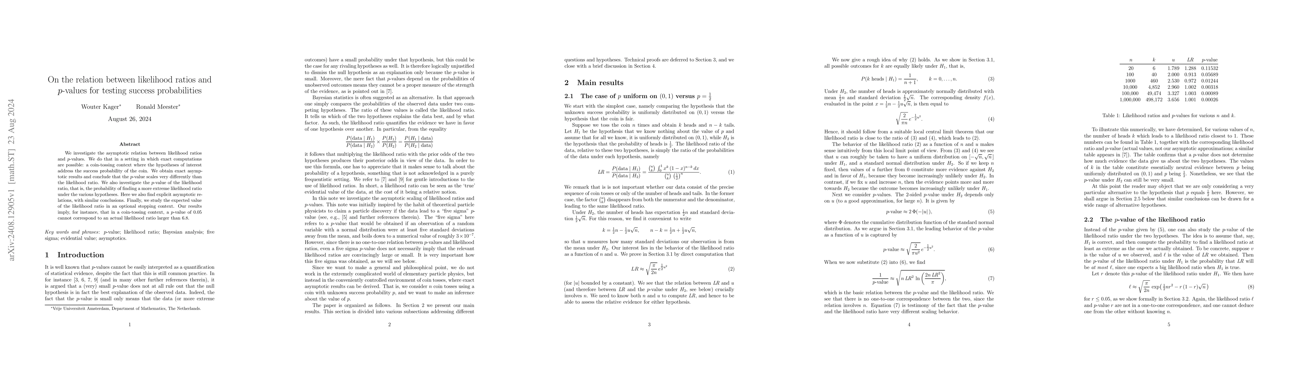 Thumbnail for On the relation between likelihood ratios and p-values for testing
  success probabilities