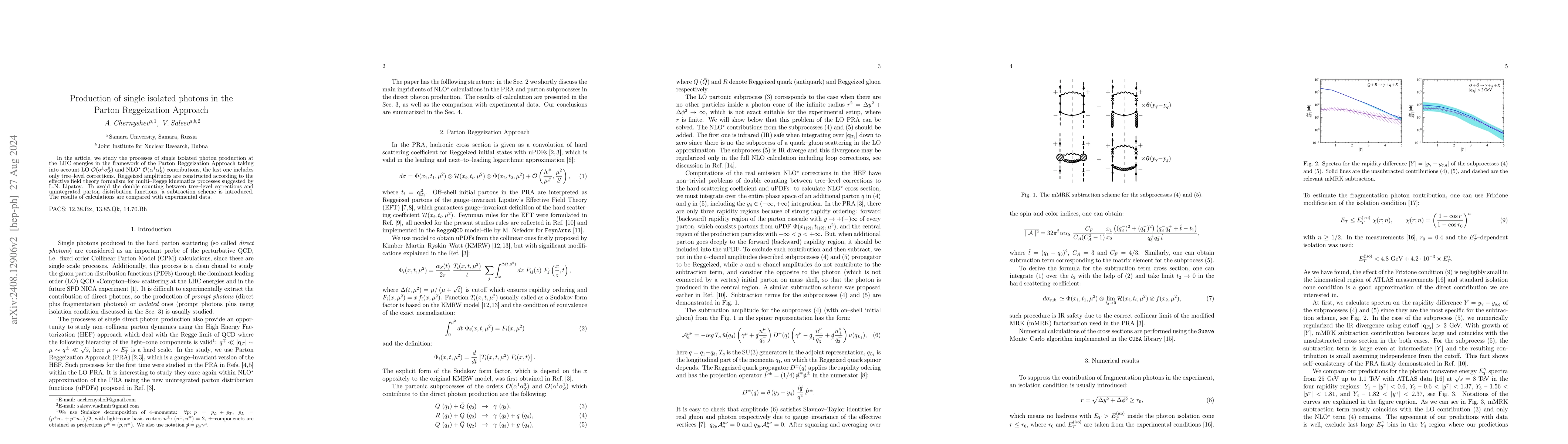 Thumbnail for Production of single isolated photons in the Parton Reggeization
  Approach