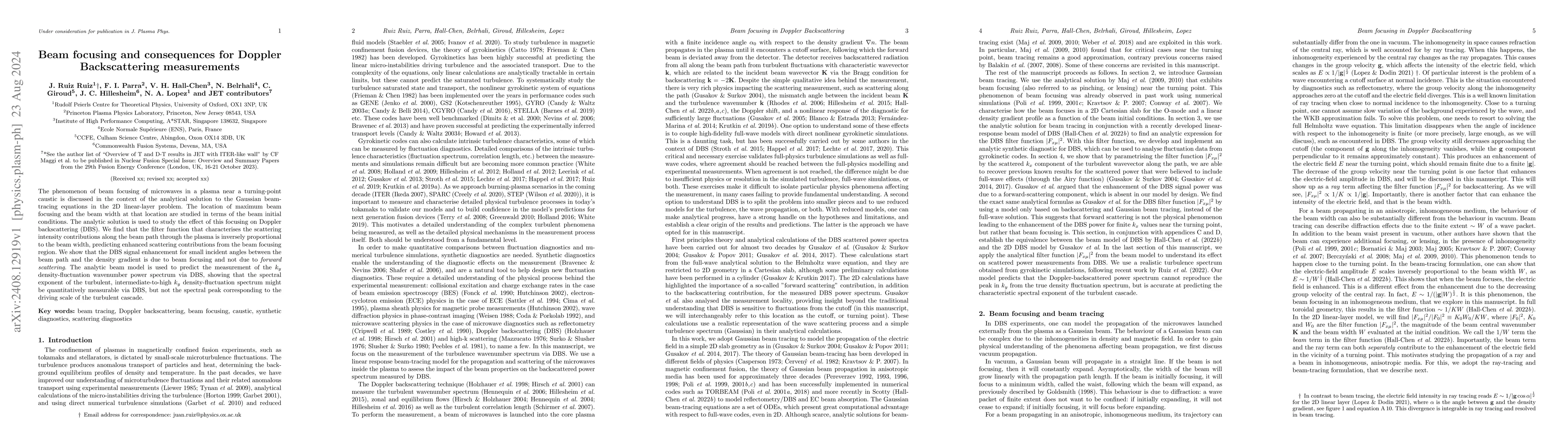 Thumbnail for Beam focusing and consequences for Doppler Backscattering measurements