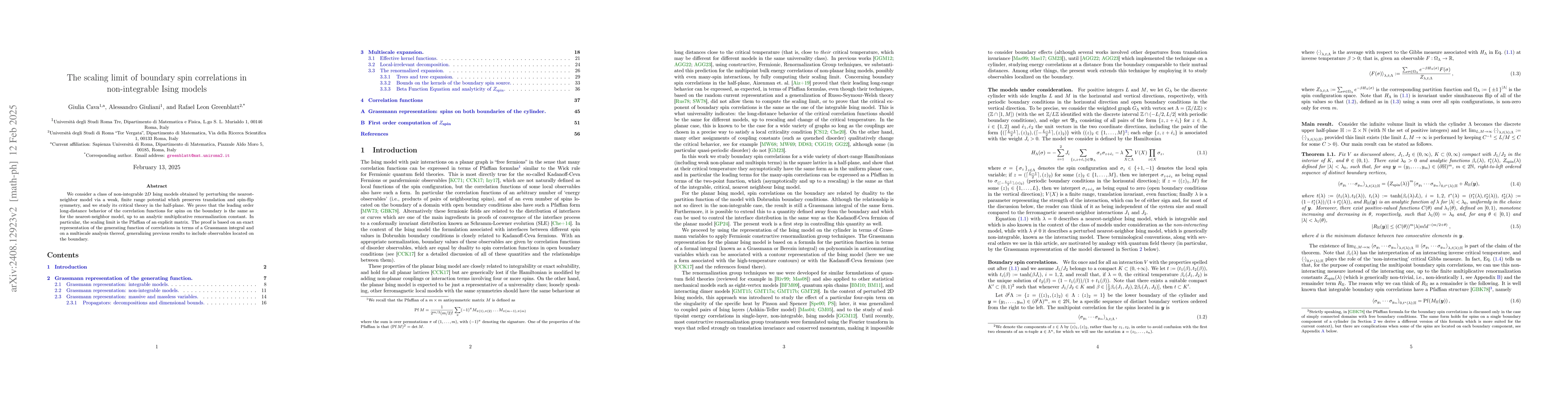 Thumbnail for The scaling limit of boundary spin correlations in non-integrable Ising
  models