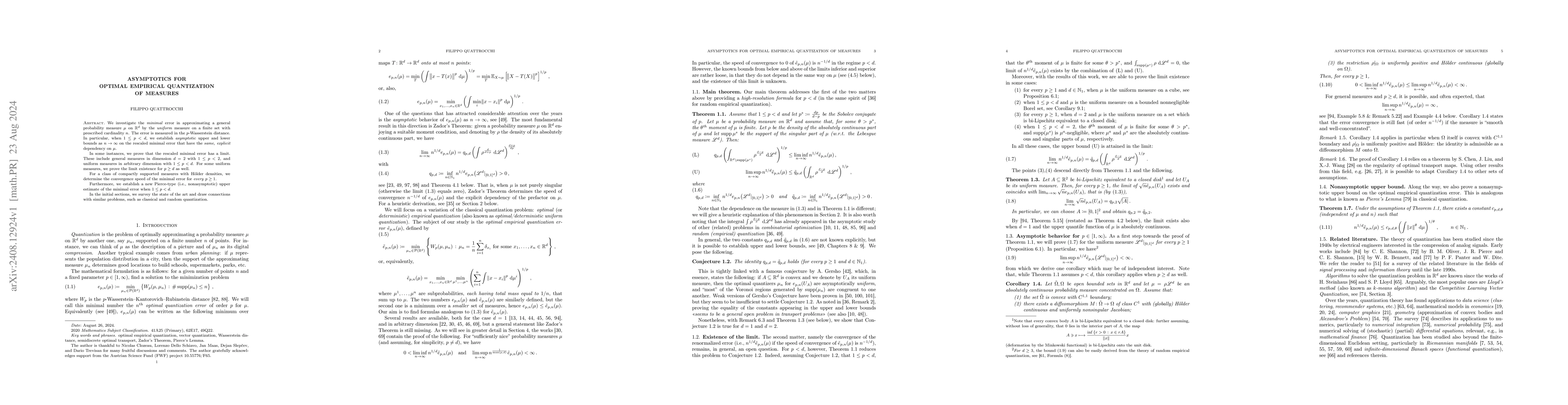 Thumbnail for Asymptotics for Optimal Empirical Quantization of Measures
