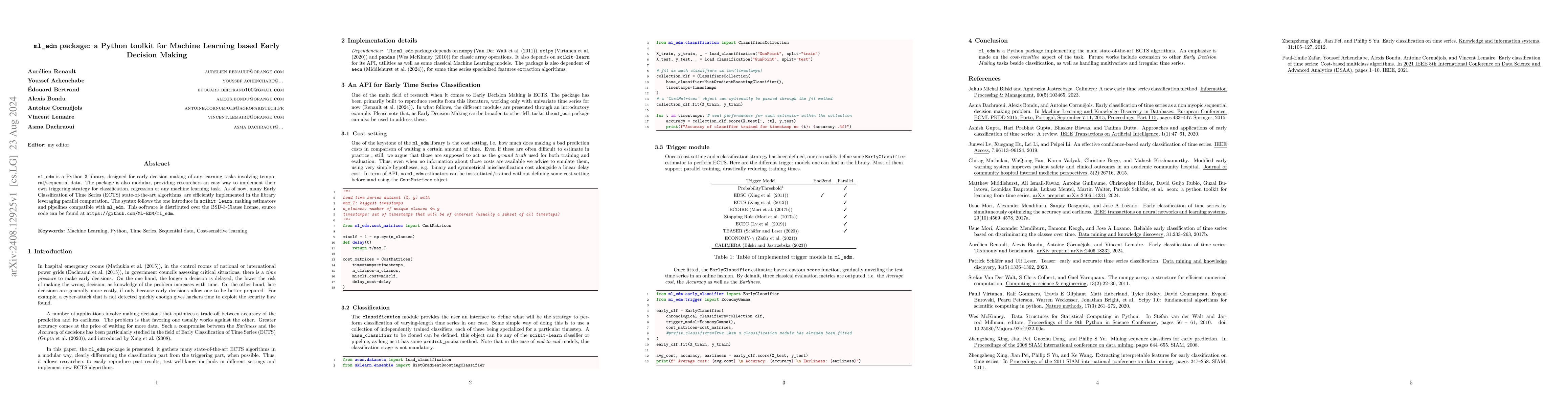 Thumbnail for ml_edm package: a Python toolkit for Machine Learning based Early
  Decision Making
