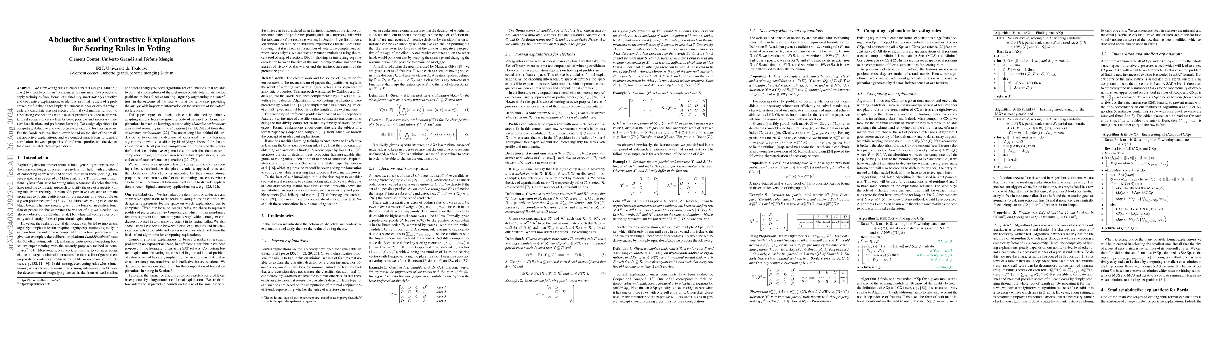 Thumbnail for Abductive and Contrastive Explanations for Scoring Rules in Voting