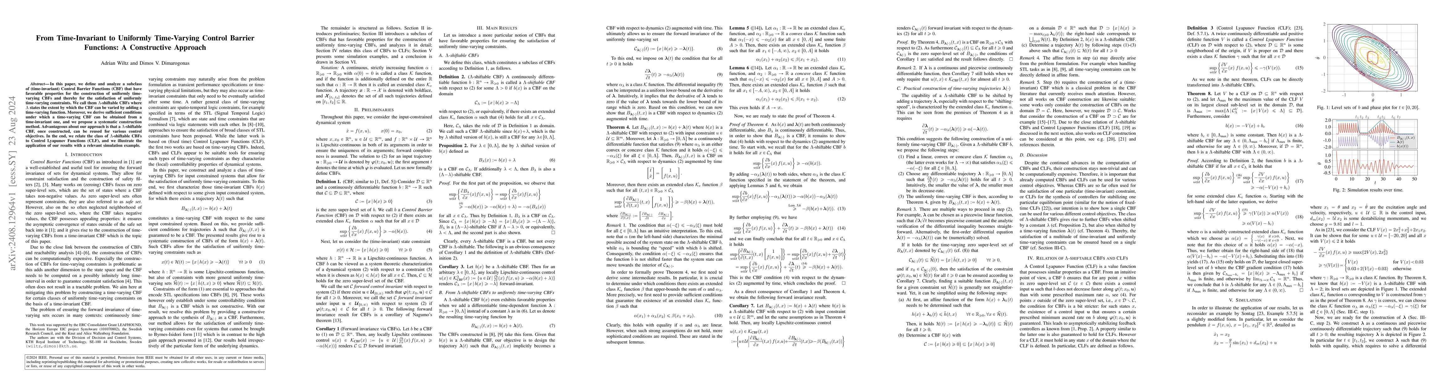 Thumbnail for From Time-Invariant to Uniformly Time-Varying Control Barrier Functions:
  A Constructive Approach