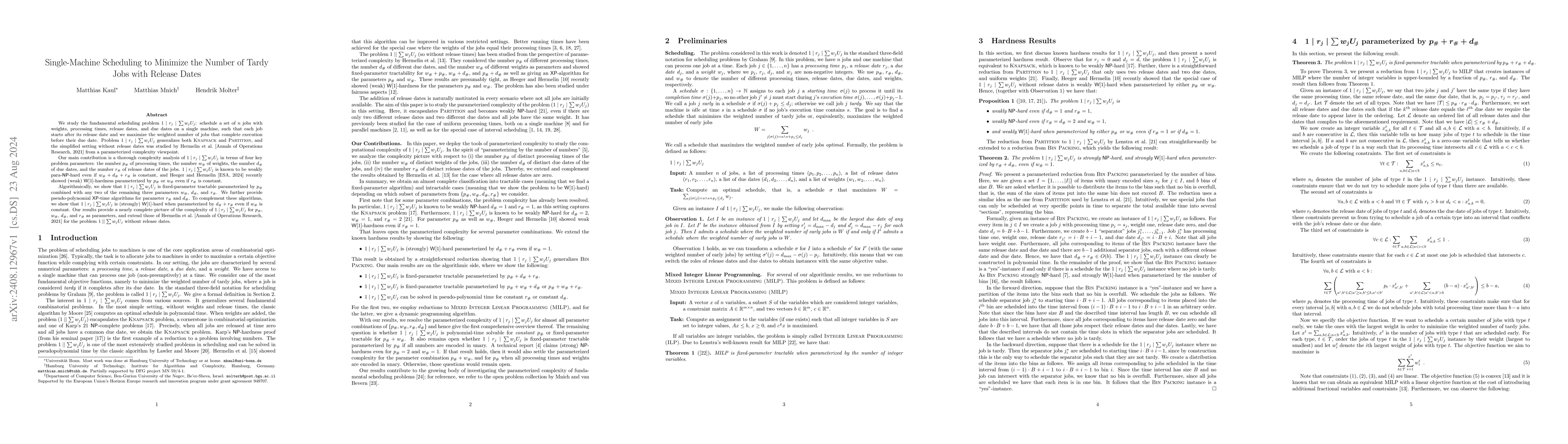 Thumbnail for Single-Machine Scheduling to Minimize the Number of Tardy Jobs with
  Release Dates