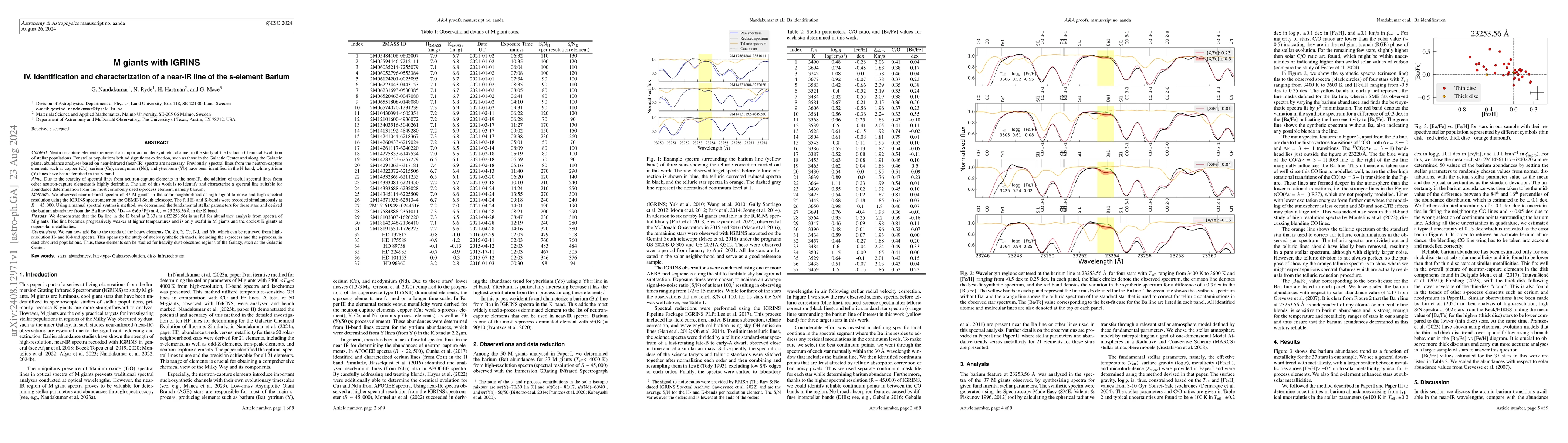 Thumbnail for M giants with IGRINS IV. Identification and characterization of a
  near-IR line of the s-element Barium