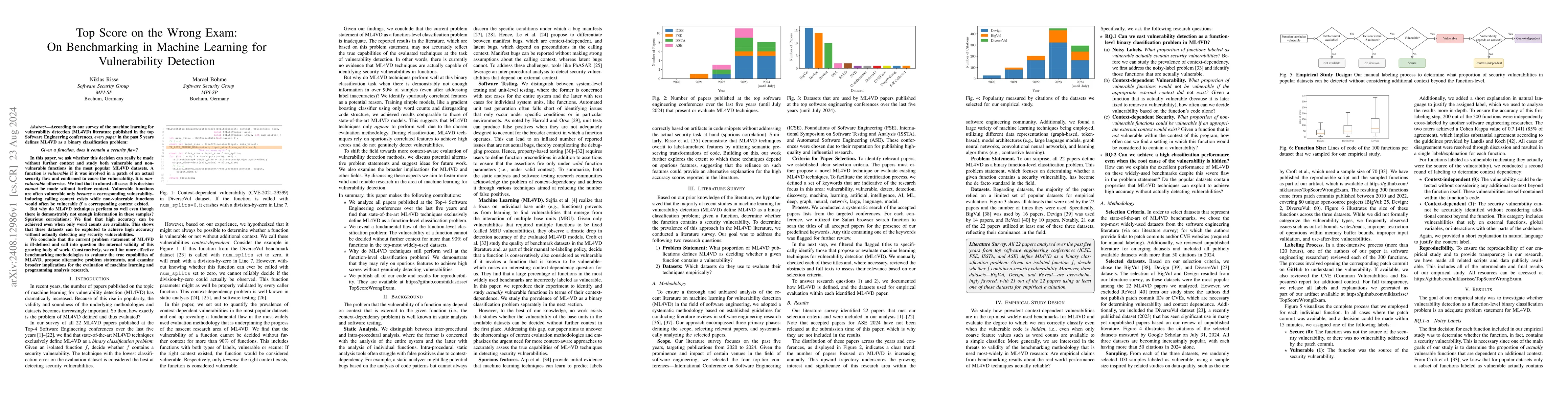 Thumbnail for Top Score on the Wrong Exam: On Benchmarking in Machine Learning for
  Vulnerability Detection