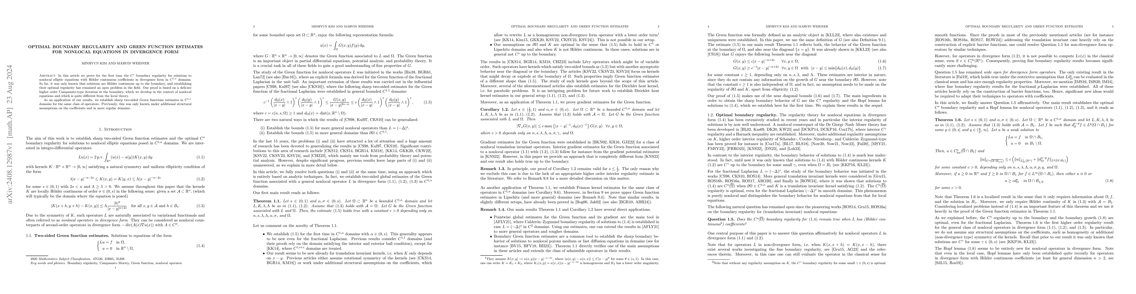 Thumbnail for Optimal boundary regularity and Green function estimates for nonlocal
  equations in divergence form