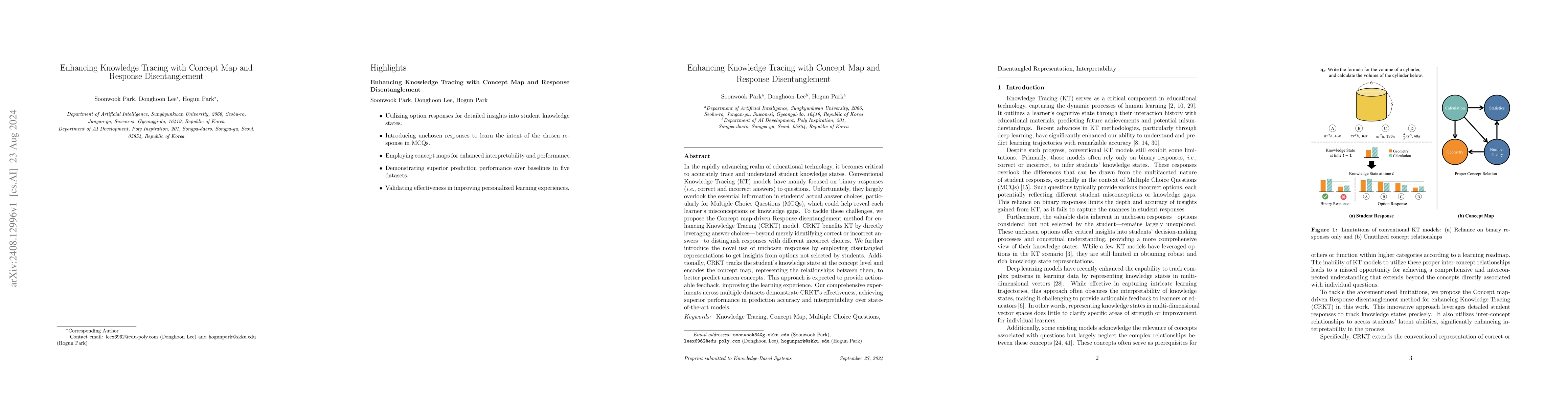 Thumbnail for Enhancing Knowledge Tracing with Concept Map and Response
  Disentanglement