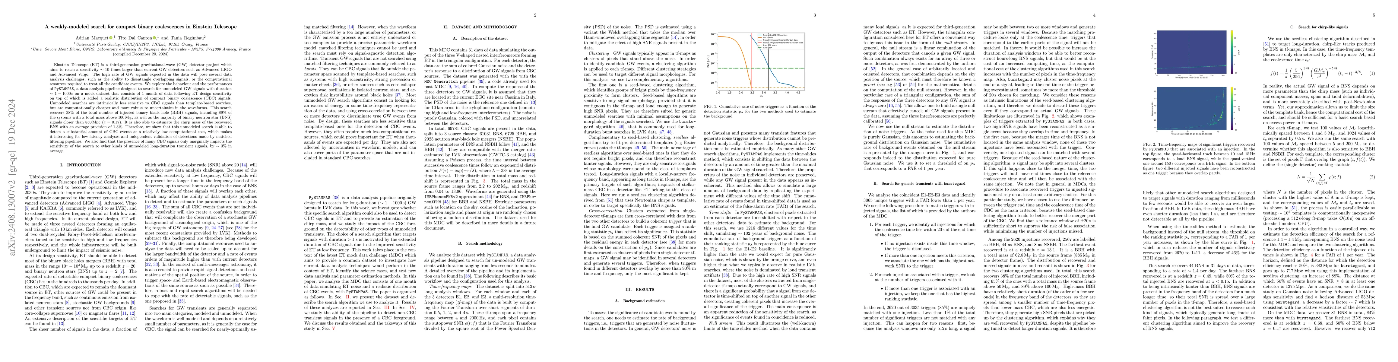 Thumbnail for A weakly-modeled search for compact binary coalescences in Einstein
  Telescope